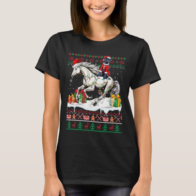 Santa Great Dane Reitpferd Weihnachtskalender Lo T-Shirt (Vorderseite)
