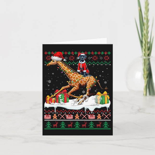 Santa Great Dane Riding Giraffe Weihnachtssüßer Karte (Vorderseite)