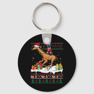 Santa Great Dane Riding Giraffe Weihnachtssüßer Schlüsselanhänger