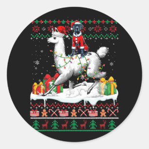 Santa Great Dane Riding Llama Weihnachtssüßer Lo Runder Aufkleber
