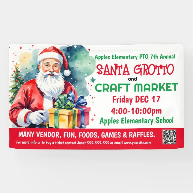 Santa Grotto & Craft Markt PTO PTA Kirche Banner (Horizontal)