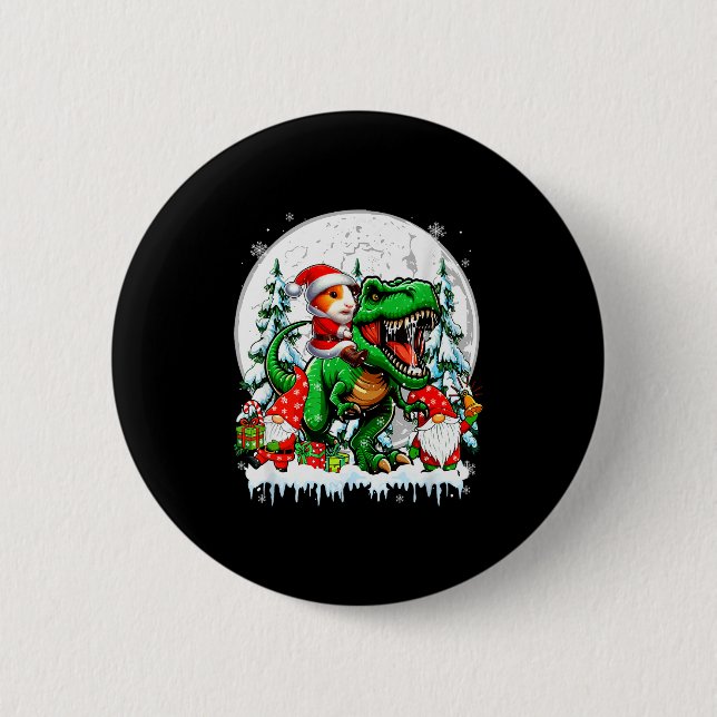 Santa Guinea G Riding T-rex Gnomes Christmas Trees Button (Vorderseite)
