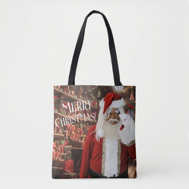 Santa Happy in Seiner Werkstatt Tasche (Vorderseite)