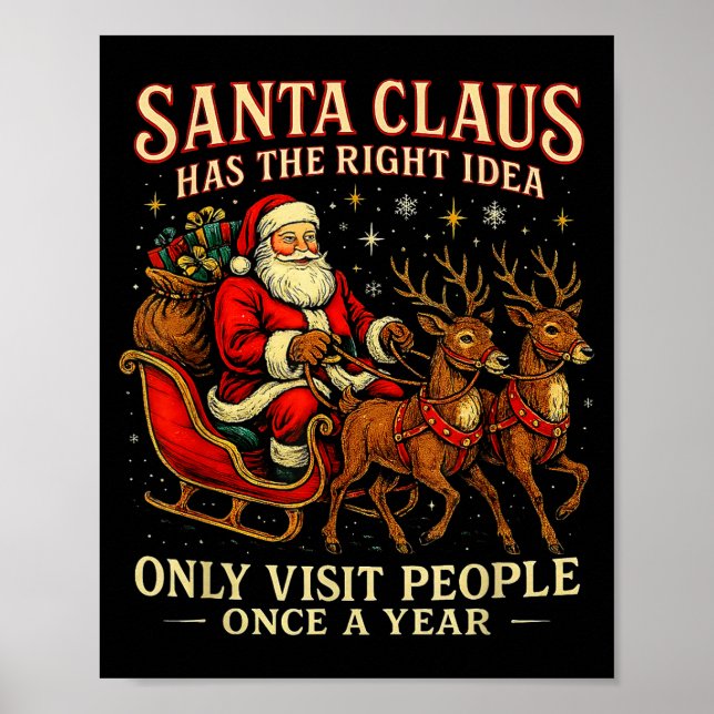 Santa Has The Right Idea Funny Introvert Christmas Poster (Vorne)