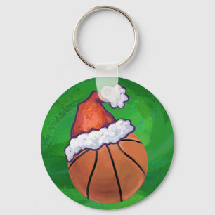 Santa Hat Basketball auf Grün Schlüsselanhänger