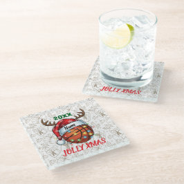  Santa Hat Basketball Reindeer Christmas Fun Sport Glasuntersetzer