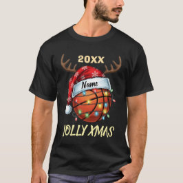  Santa Hat Basketball Reindeer Christmas Fun Sport T-Shirt