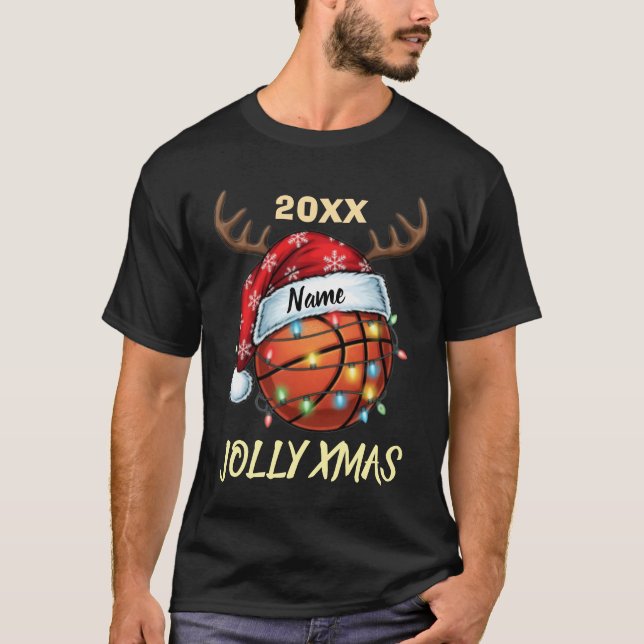  Santa Hat Basketball Reindeer Christmas Fun Sport T-Shirt (Vorderseite)