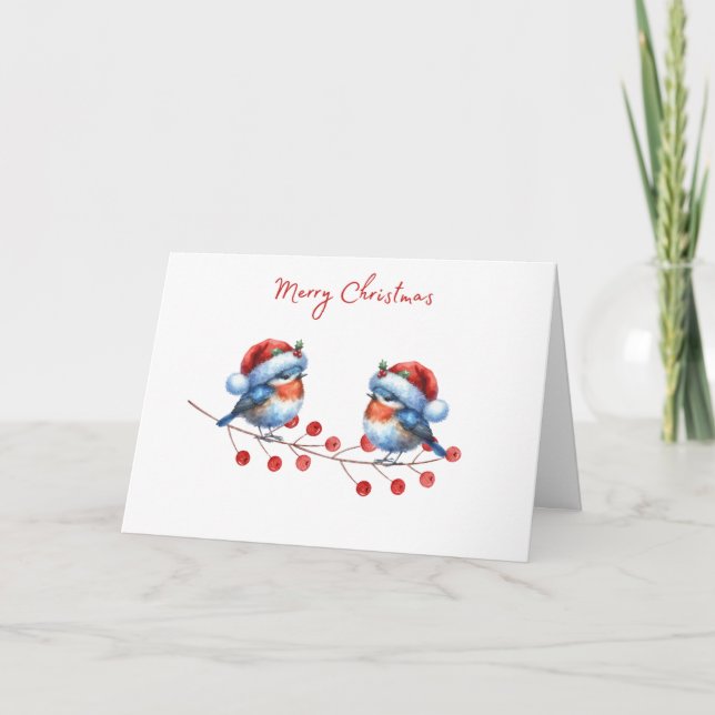 Santa Hat Birds Joyeux Noël Carte (Devant)
