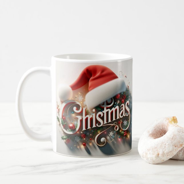 Santa Hat Ceramic Mug – Perfect Christmas Gift (Avec donut)
