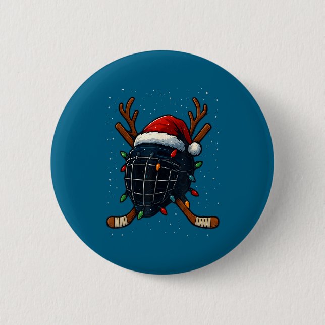 Santa Hat Christmas Ice Hockey Helmet Player Reind Button (Vorderseite)
