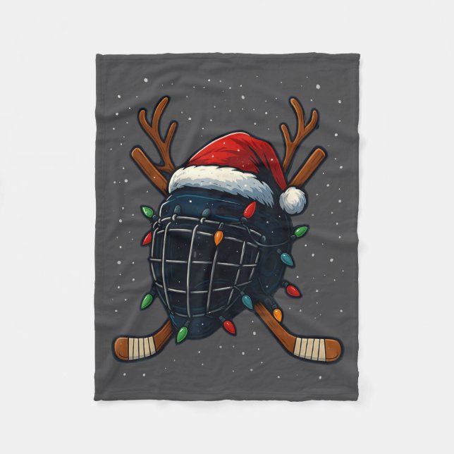 Santa Hat Christmas Ice Hockey Helmet Player Reind Fleecedecke (Vorderseite)