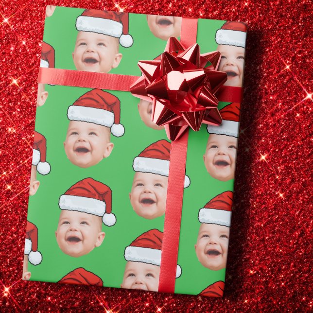 Santa Hat Custom Face Photo Christmas Geschenkpapier (Von Creator hochgeladen)