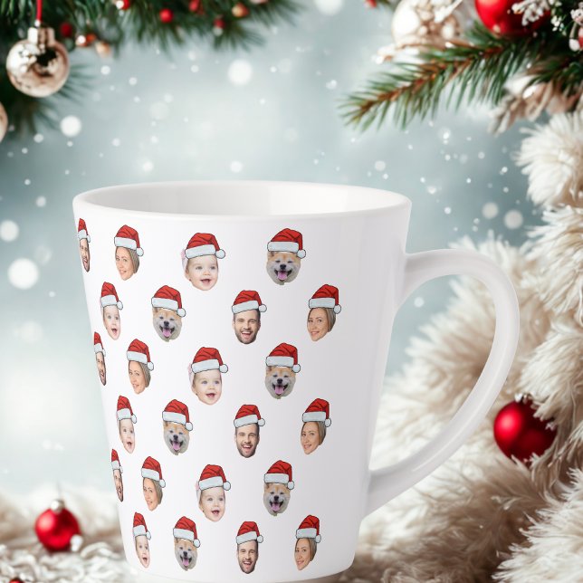 Santa Hat Custom Family Face 4 Photos Christmas Milchtasse (Von Creator hochgeladen)