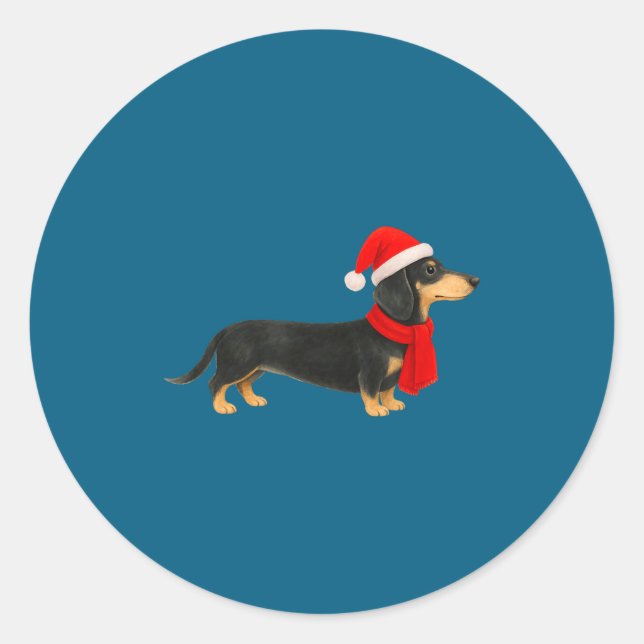 Santa Hat Dachshund Christmas Funny Cute Dog Mom  Runder Aufkleber (Vorderseite)