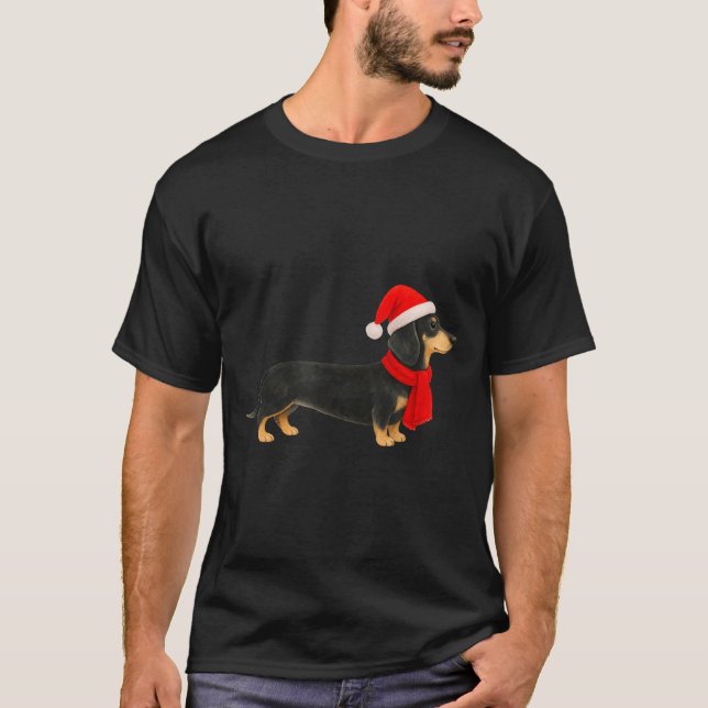 Santa Hat Dachshund Christmas Funny Cute Dog Mom  T-Shirt (Vorderseite)