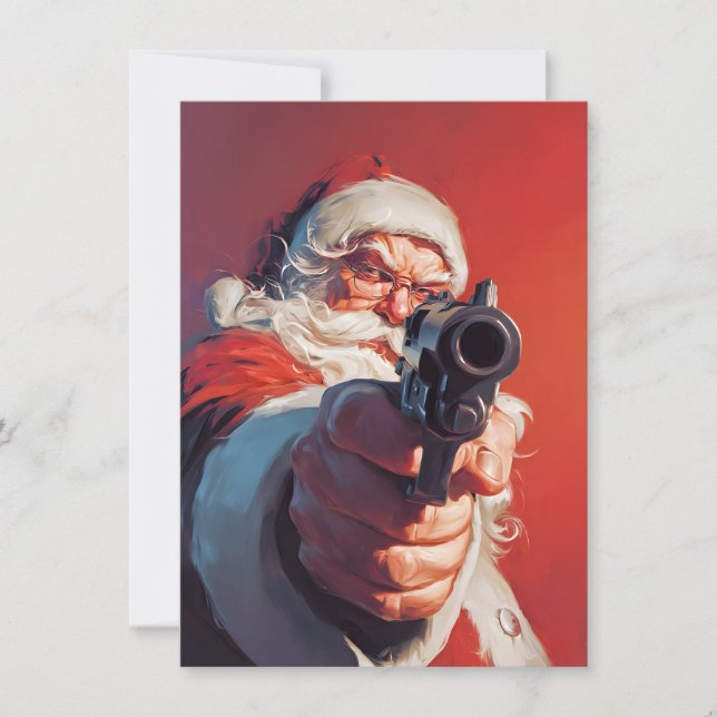 Santa hat eine Waffe Weihnachtskarten Feiertagskarte (Vorderseite)