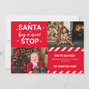 Santa hat einen neuen Stopp Wir sind umgezogen Fot Feiertagskarte