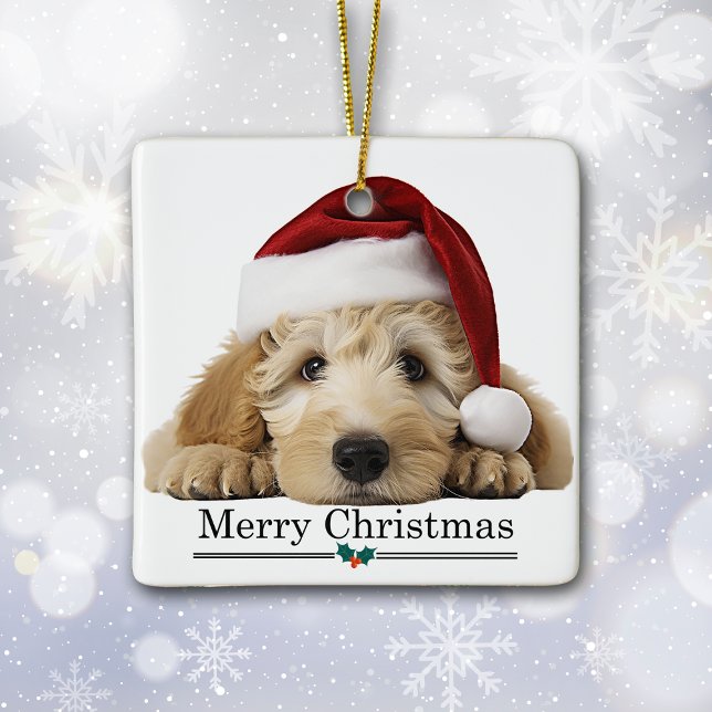Santa Hat Goldendoodle Dog Merry Christmas Keramikornament (Von Creator hochgeladen)