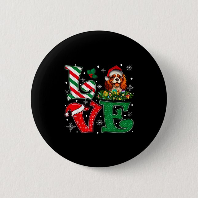 Santa Hat Love Cavalier King Charles Spaniel Dog X Button (Vorderseite)