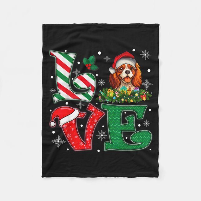 Santa Hat Love Cavalier King Charles Spaniel Dog X Fleecedecke (Vorderseite)