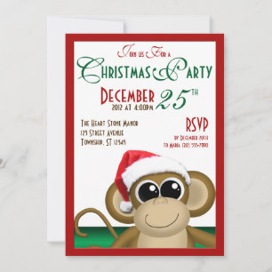 Santa Hat Monkey 5"x7" Noël Invitations
