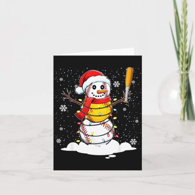 Santa Hat Snowman Xmas Funny Baseball Softball Chr Karte (Vorderseite)