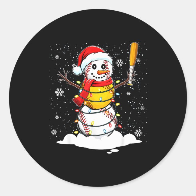 Santa Hat Snowman Xmas Funny Baseball Softball Chr Runder Aufkleber (Vorderseite)