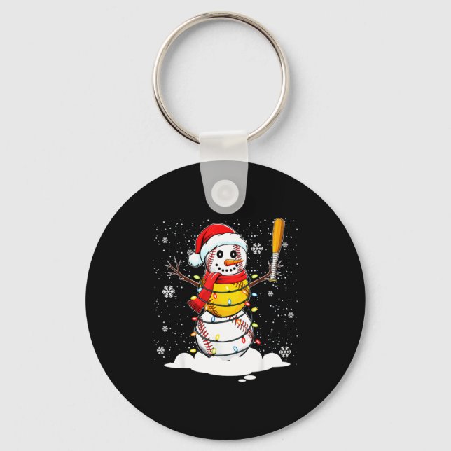 Santa Hat Snowman Xmas Funny Baseball Softball Chr Schlüsselanhänger (Vorderseite)