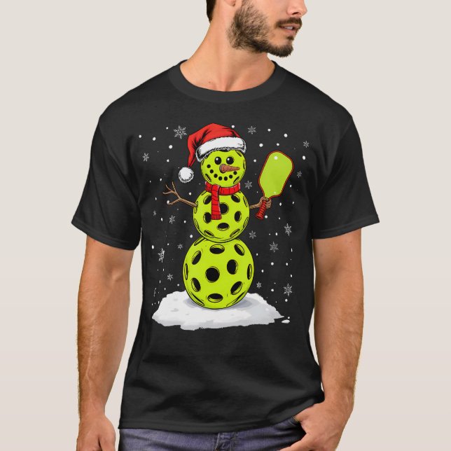 Santa Hat Snowman Xmas Funny Pickleball Lover Chri T-Shirt (Vorderseite)