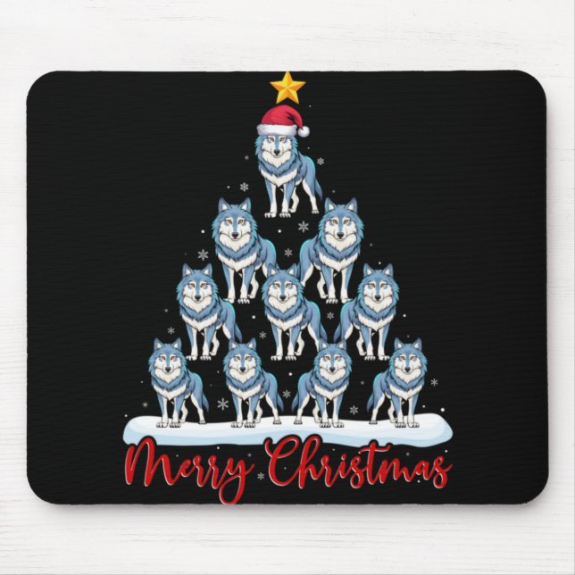 Santa Hat Ugly Xmas Funny Wolf Christmas Tree T Sh Mousepad (Vorne)