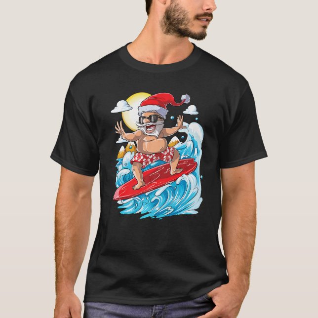 Santa Hawaiian Surfing T Shirt Weihnachten Sommer (Vorderseite)