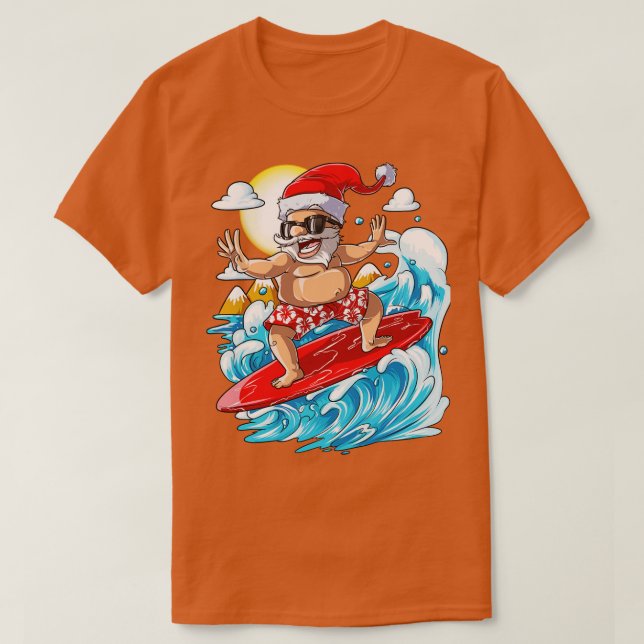 Santa Hawaiian Surfing Weihnachtssurf Hawai T-Shirt (Design vorne)