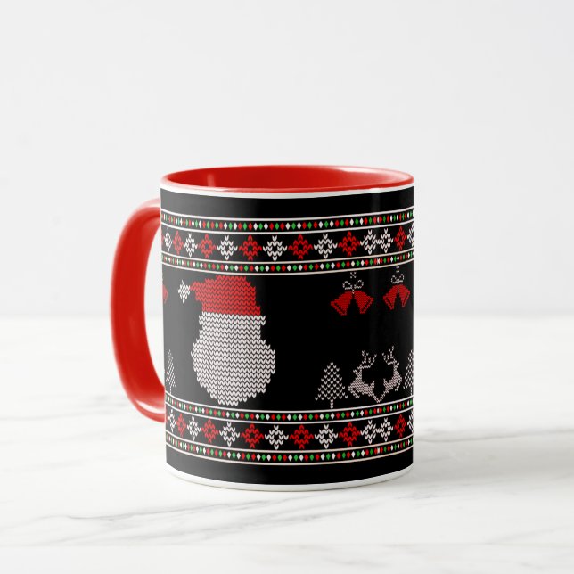 Santa Head Holiday Strick Weihnachten Ugly Sweater Tasse (Vorderseite Links)