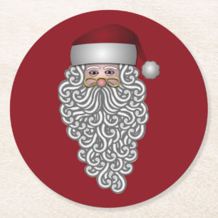 Santa Head mit Curry Bart Red Runder Pappuntersetzer