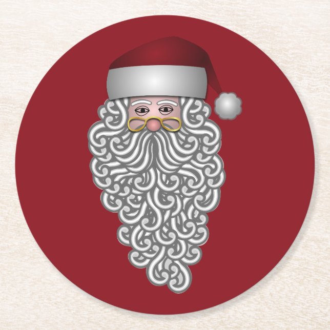 Santa Head mit Curry Bart Red Runder Pappuntersetzer (Vorderseite)