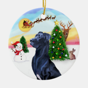 Santa hebt ab - Blauer Dogge (natürliche Ohren) Keramik Ornament