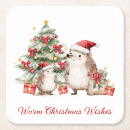 Santa Hedgehog Christmas Wishes  Rechteckiger Pappuntersetzer