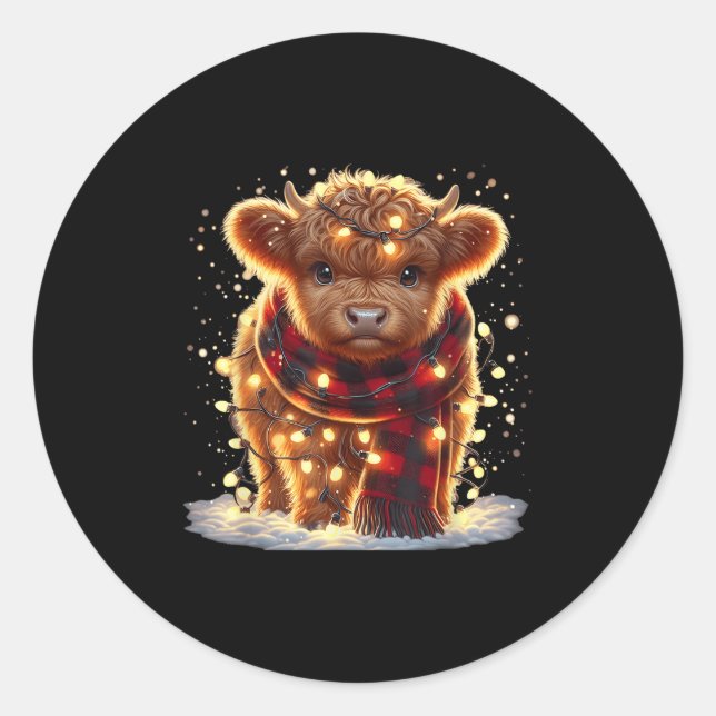 Santa Highland Cow Christmas Xmas Baby Wooly Farm  Runder Aufkleber (Vorderseite)