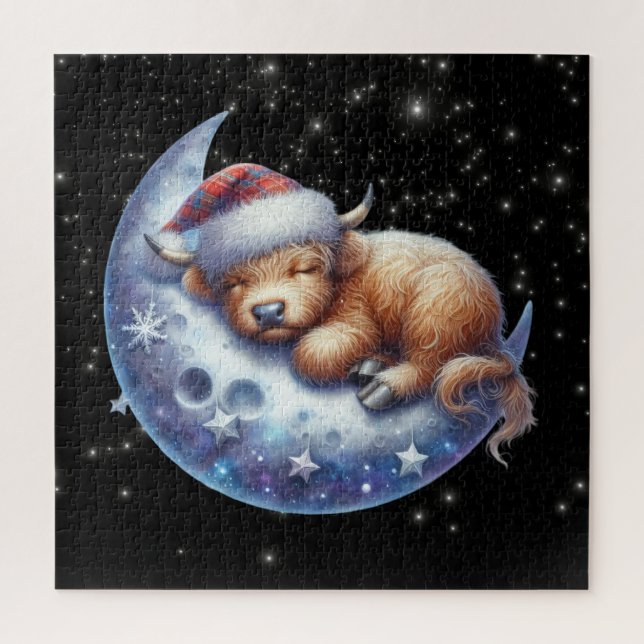 Santa Highland Kuh Schlafen auf dem Mond (Vertikal)