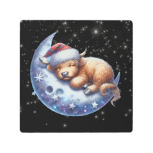 Santa Highland Kuh Schlafen auf dem Mond