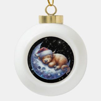 Santa Highland Kuh Schlafen auf dem Mond Keramik Kugel-Ornament
