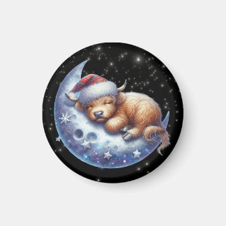 Santa Highland Kuh Schlafen auf dem Mond Magnet