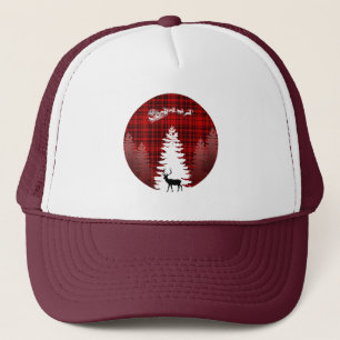 Santa-Hirsch-Weihnachtsbaum rot kariert Truckerkappe