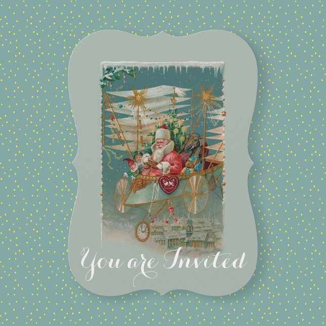 Santa & His Amazing Flying Machine Invitation Einladung (Von Creator hochgeladen)