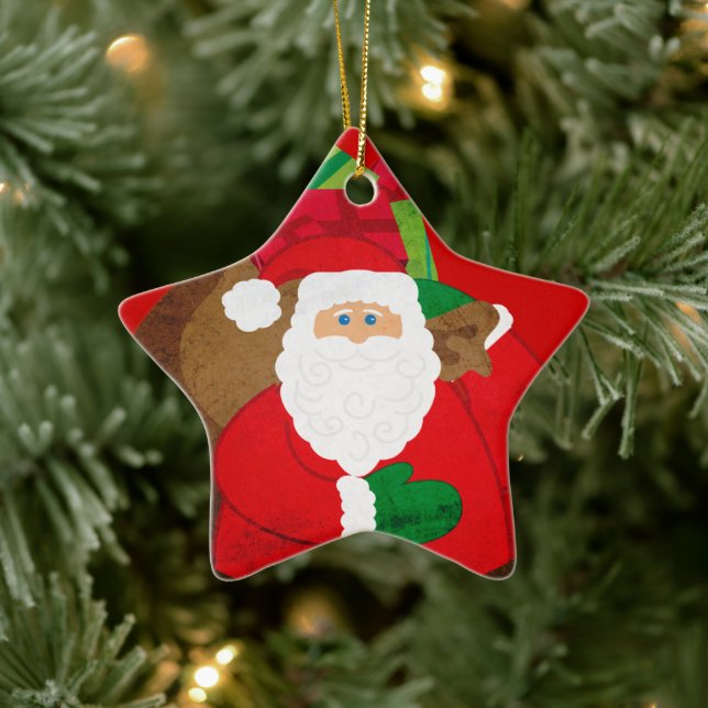 Santa "Ho Ho Ho Frohe Weihnachten" Sternschmuck Keramikornament (Baum)