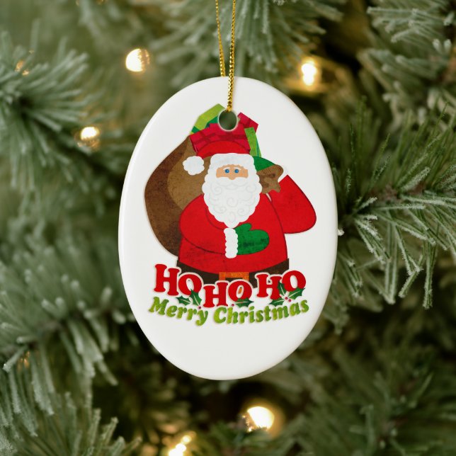 Santa HO HO Rot-Grün-Weiß-Ornament Keramikornament (Baum)