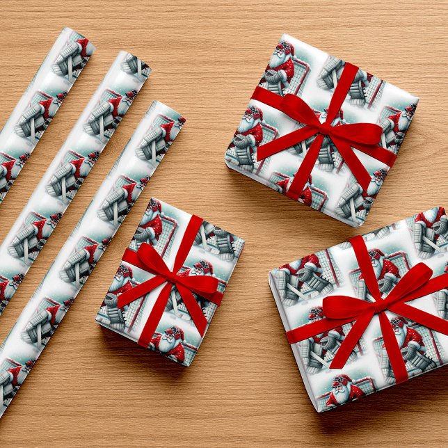 Santa Hockey Goalie Weihnachten Geschenkpapier (Santa Hockey Goalie Christmas Wrapping Paper)