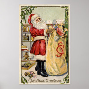Santa Holding a Überlauftasche of Toys Poster