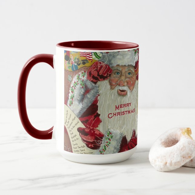 Santa Holiday 15 oz Klassische Tasse zweimal überp (Mit Donut)